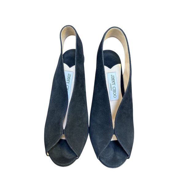 Jimmy Choo Black Suede Peep-Toe Slingback Heels - Picture 1 of 12